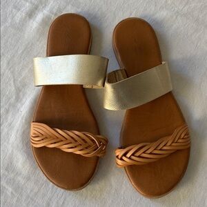 Universal Thread Tan and Gold braided Slide Sandals